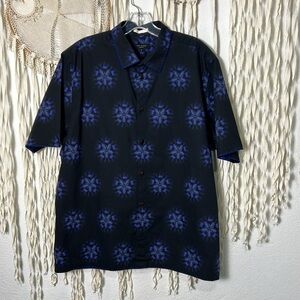Men's Ted Baker Short Sleeve Button Down Blue Black Tie Dye Burst Print 06/XXL